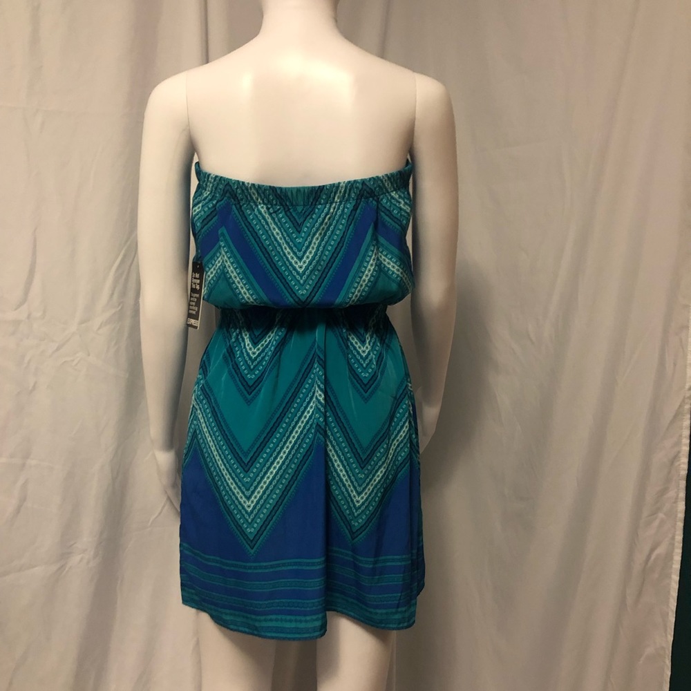 Express XS blue & green strapless dress NWT - Picture 3 of 8